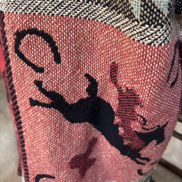 WRAPPER VINTAGE NATIVE WESTERN TAPESTRY FRINGE WRAP BLANKET COAT JACKET SIZE OS - Picture 8 of 15